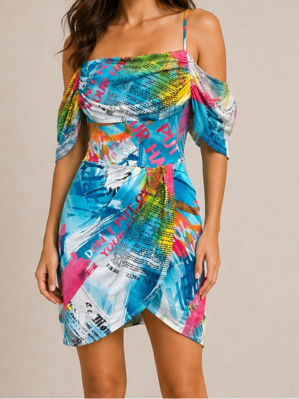 Donde Esteban Bazurto Graffiti Newspaper Cutout Mini Dress Multicolor Size Med